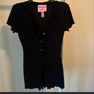 Juicy Couture Black Short Sleeve Henley Tee
